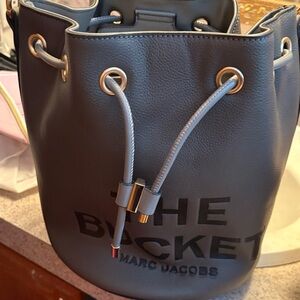 Marc Jacobs Slate Gray Leather Drawstring Bucket Bag
